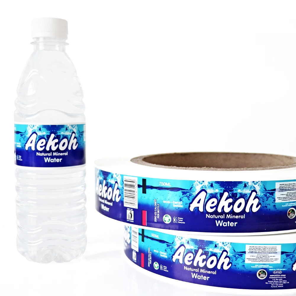 Custom Packaging Bottle Label Drinking Water Bottle Label Plastic Beverage Clear Bopp Water Bottle Custom Vinyl Labels