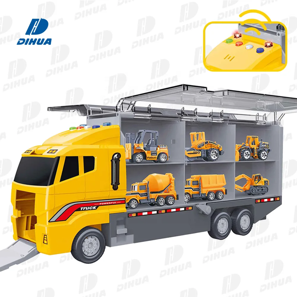 Kids Toys Truck Car Toys Set Friction Construction Car Set with 6 Pull Back Car Carrier Vehicle Toy with Lights and Sounds