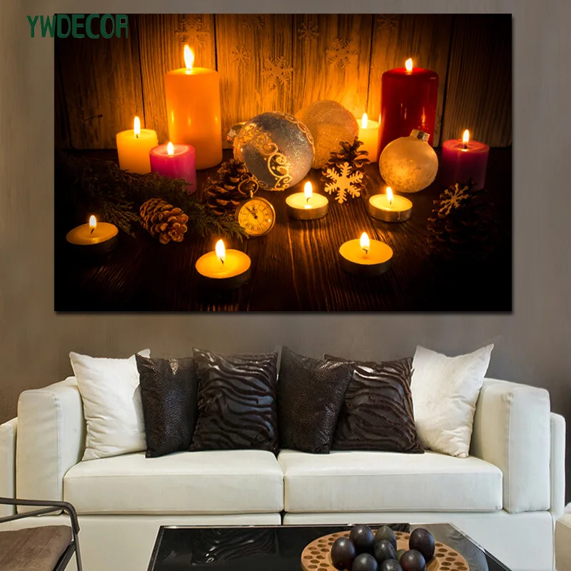Home Decor Canvas Art Flickering Christmas Wall Painting With LED Light Candle