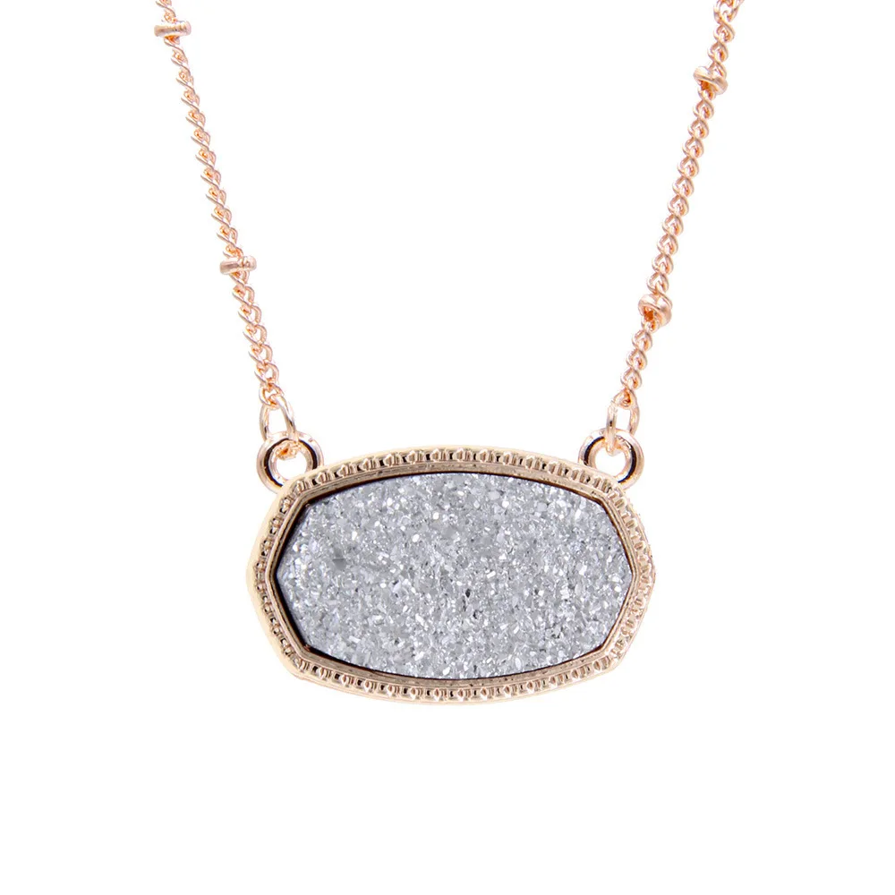  Овальный полимерный кулон Друза Drusy ожерелье Роскошные дизайнерские ожерелья для женщин ювелирные изделия Рождественский подарок розовое