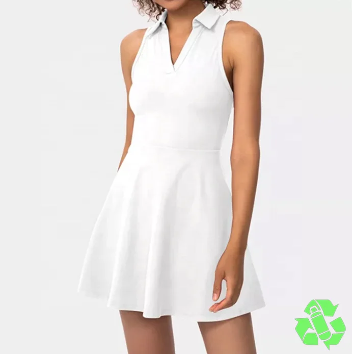 Пользовательский логотип, переработанная устойчивая нейлоновая одежда для тренировок, Женская теннисная юбка с шортами, платье для гольфа с воротником поло