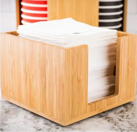 Restaurantware Square Natural Bamboo Cocktail Napkin Holder Bamboo Wooden Tissue Box