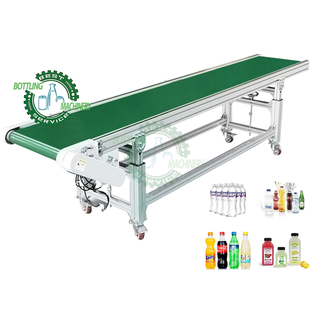 Movable straight Smooth rubber transmit PVC belt conveying system with motor for dairy processing