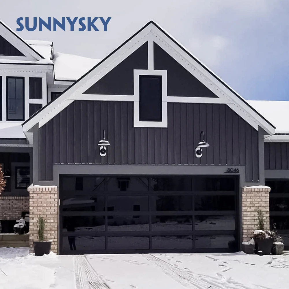 Black aluminum frame double insulated frosted tempered glass garage door