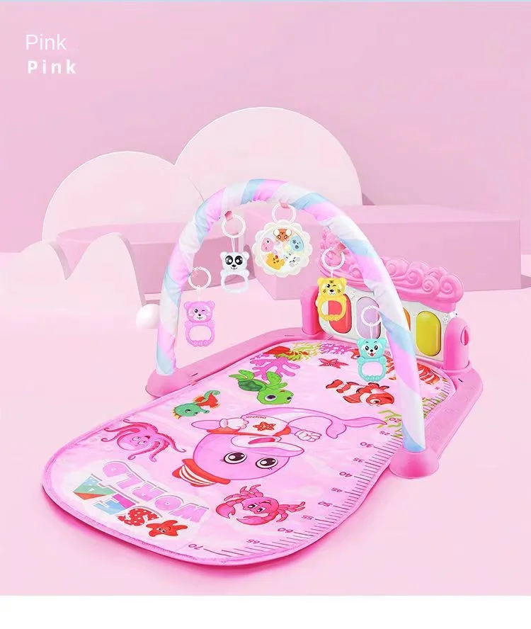 Pedal piano fitness frame for baby Pink Blue musical gym carpet toddler kids  play gym mats with light music baby play gym