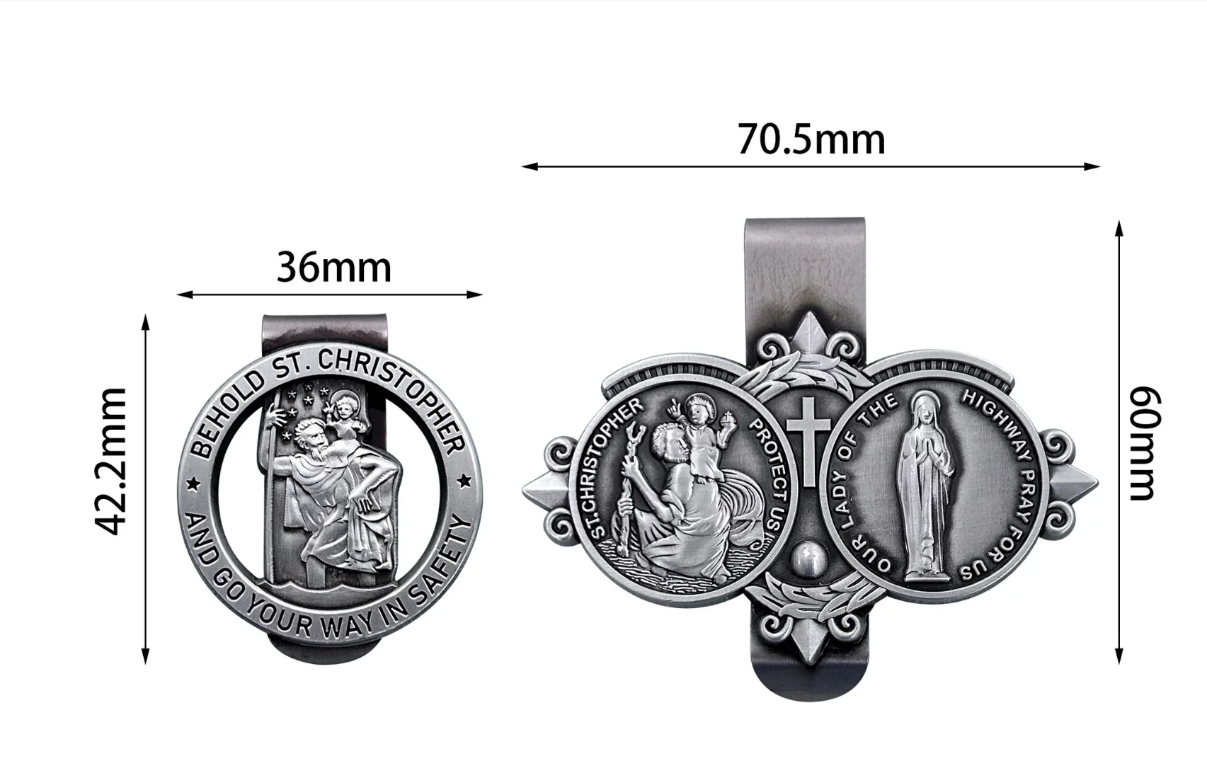 Wholesale Zinc Alloy Car and Automotive Charm Pendant Catholic St Christopher Protect Saint Christopher Visor Clip