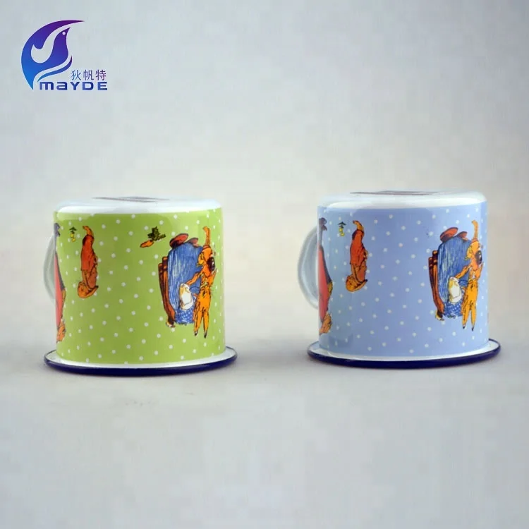 Full Decal Metal Enamel Drinking Cup Accepted Logo Customized Flanging