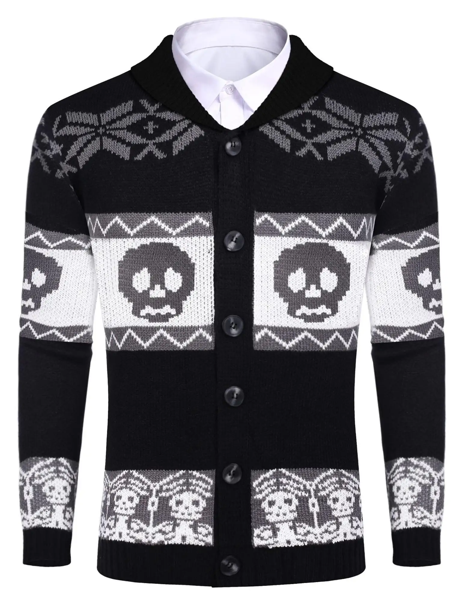 Nanteng Custom Factory 100% Cotton Halloween Striped Lapel Knit Men Cardigan Sweater