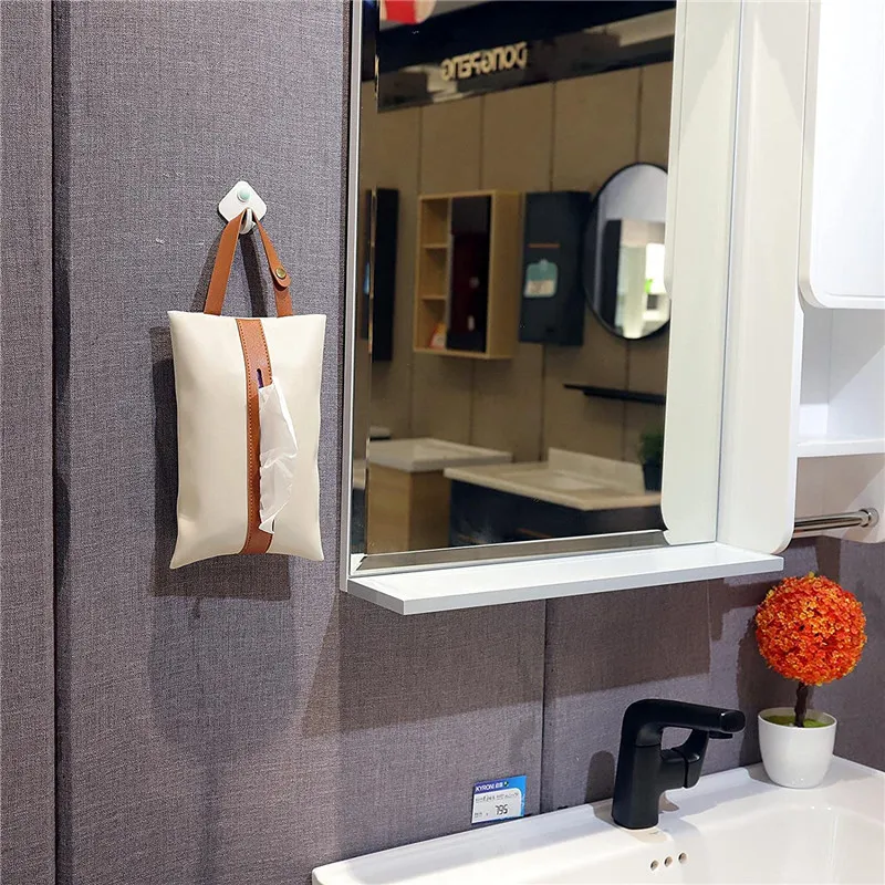 Restaurant Decor Napkin Box Minimalist Home Decoration Pu Leather Tissue Box can Hanging On the Wall and Car Back Seat