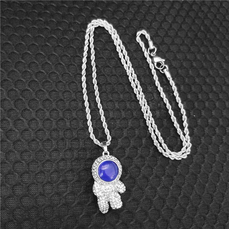 Hot Sale Luxury Sapphire Clavicle Chain Fashion Rhinestone Alien Robot Spaceman Sweater Chain Pendants Necklace_8
