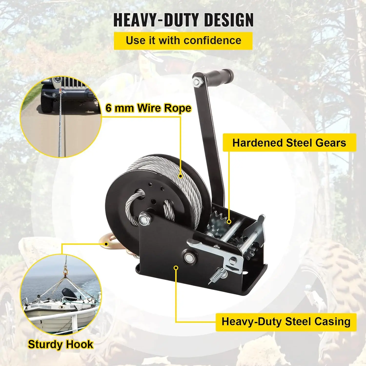 Rope Crank, 3500 LBS Capacity Heavy Duty Hand Winch with 10 m(32.8 ft) Wire Cable and Alloy Hook