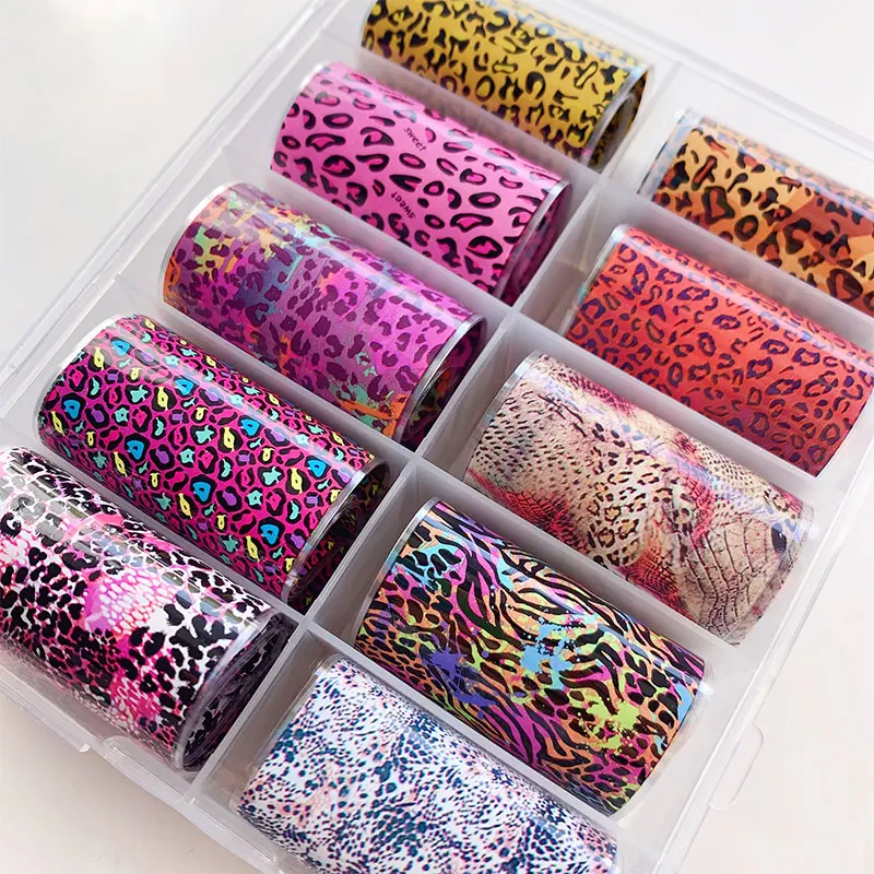 NF3 10 Styles Nail Foil Box Set Leopard Print Design Transfer Foil Stickers DIY Nail Art Decoration For Nail Art Design