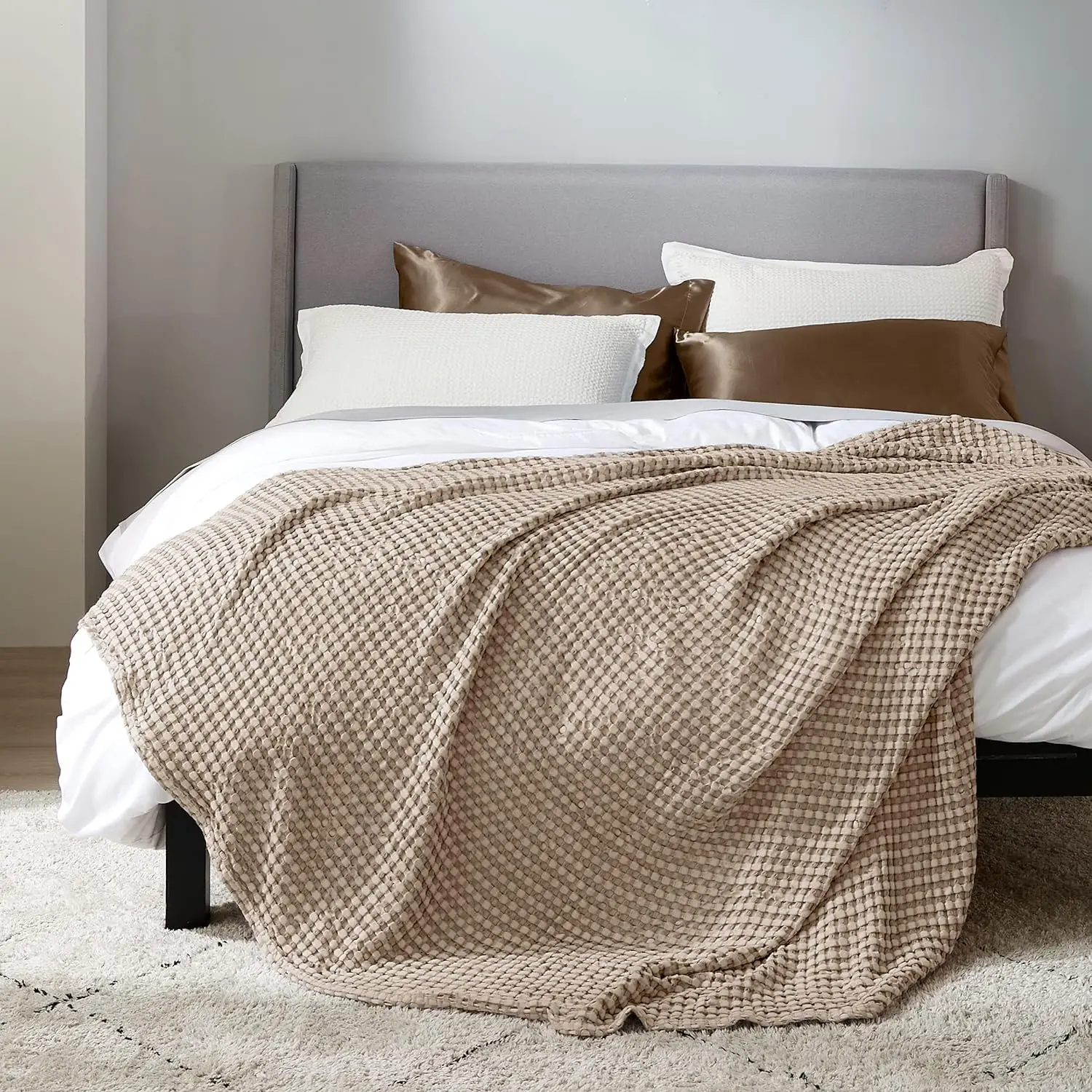 QDTEX Hot Sale bamboo cotton waffle throws blanket Customized size waffle blanket cotton gauze