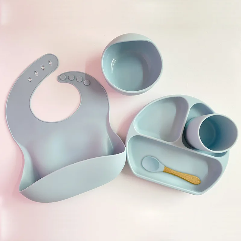 Non Slip Baby Toddler Training Eating Spoon Plate Bowl Silicone Kids Tableware Set