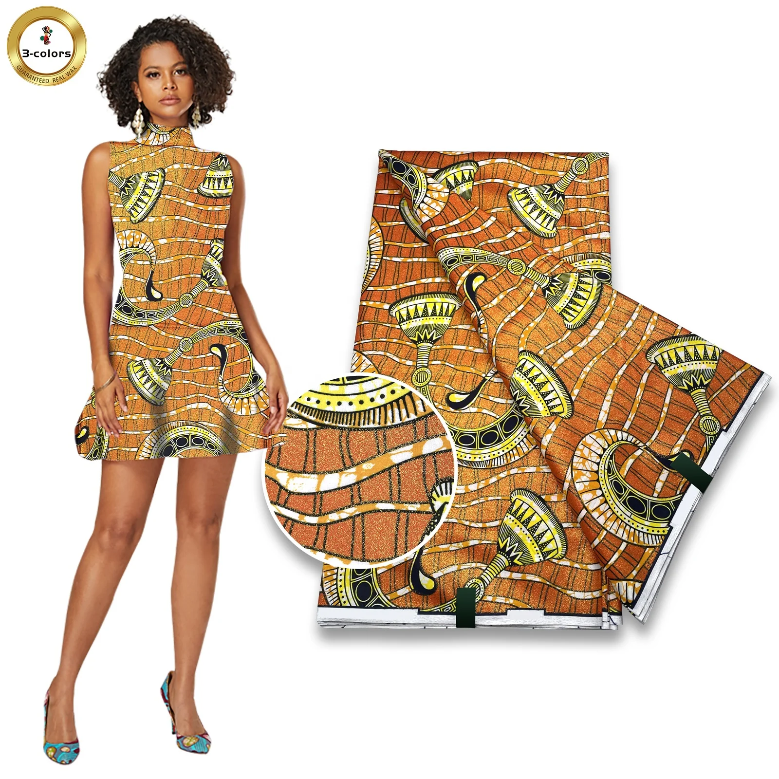 New Arrival 100% Cotton Super Glitter Wax Grand Gold African Fabric