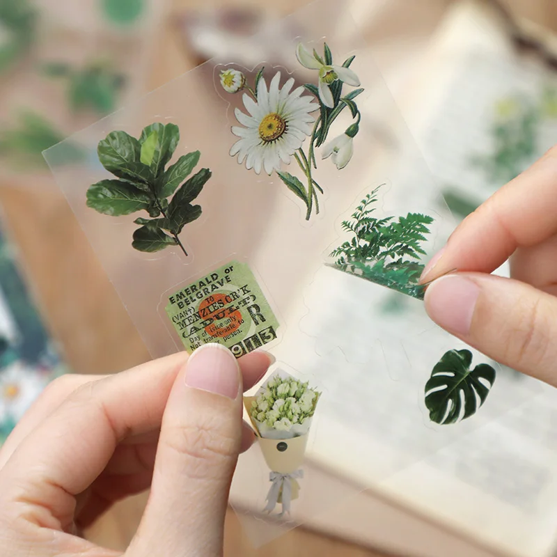10pcs Romantic Art PET Stickers Ins Wind Plant Journal Decoration Material Cute Scrapbook Stickers Stationery Accessories Kawaii