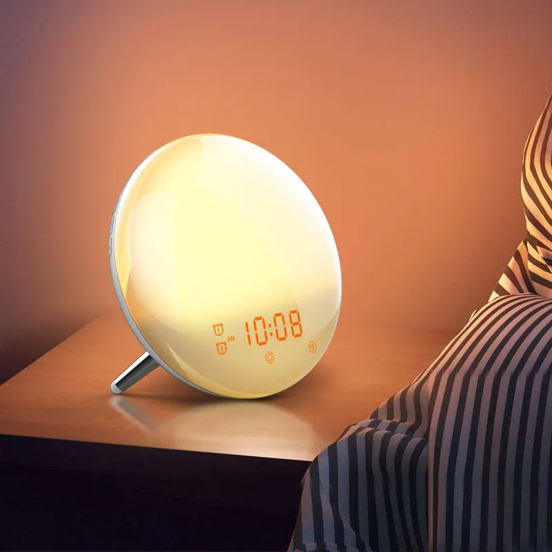 Светодиодная настольная подсветка RGB с имитацией восхода солнца будильник цифровые часы
