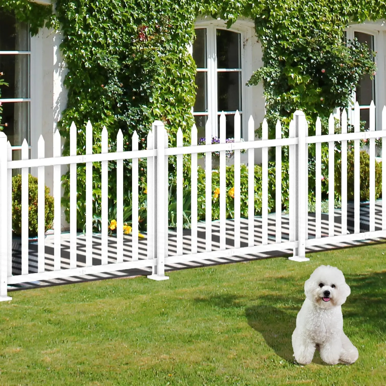 Vinyl Picket Privacy Fences For Houses, White Garden Decorative Temporary Fence Border for Backyard, Dogs Outside, Animal Barrie