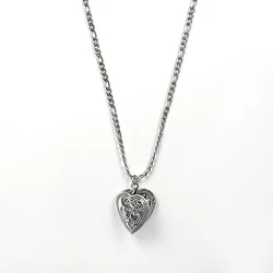 Love Heart Locket Charm Thick Chain Necklace Women Retro Stainless Steel 18K Gold Plated Engraved Photo Locket Pendant Jewellery