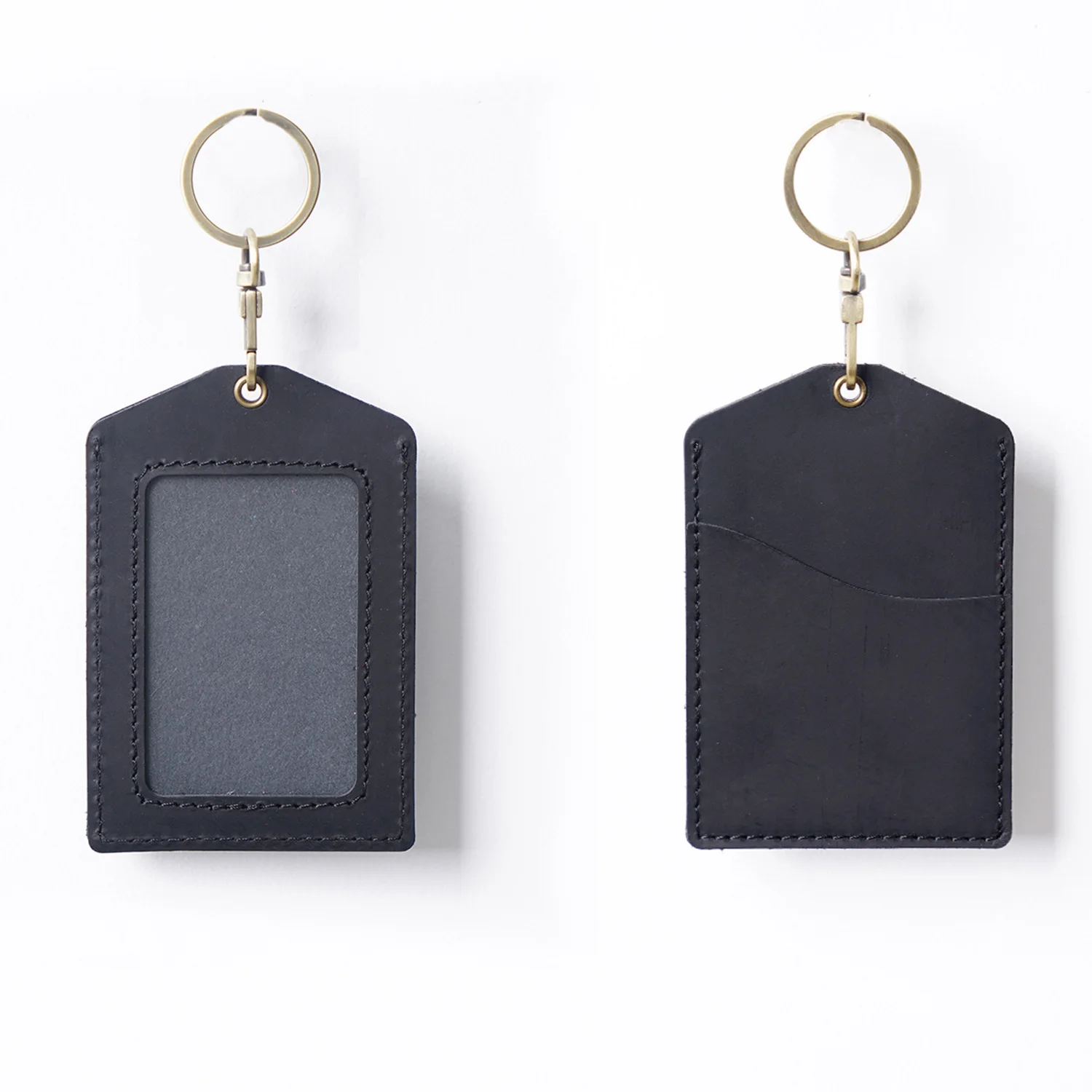 New Style Work Permit Card Holder Name Tag Card Genuine Leather Protective Cover  Campus Access Key Ring Keychain Readers Sleeve