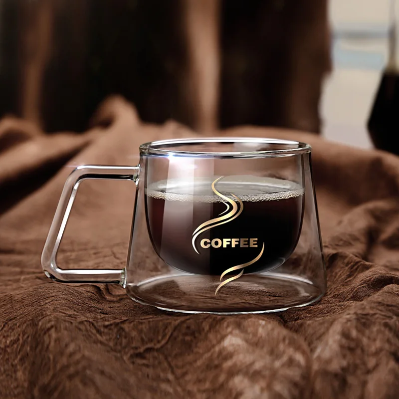 free sample wholesale clear glass coffee cup 200ml borosilicate double wall glass cup 7oz glass coffee mug