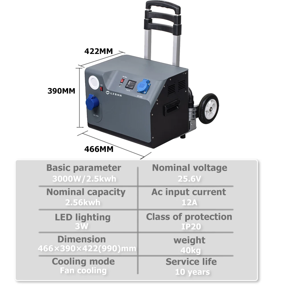 Lisha Factory Direct Sales 25.6V 100Ah 3KW Industrial Mobile Power Supply Solar Energy System Lithium ion Battery