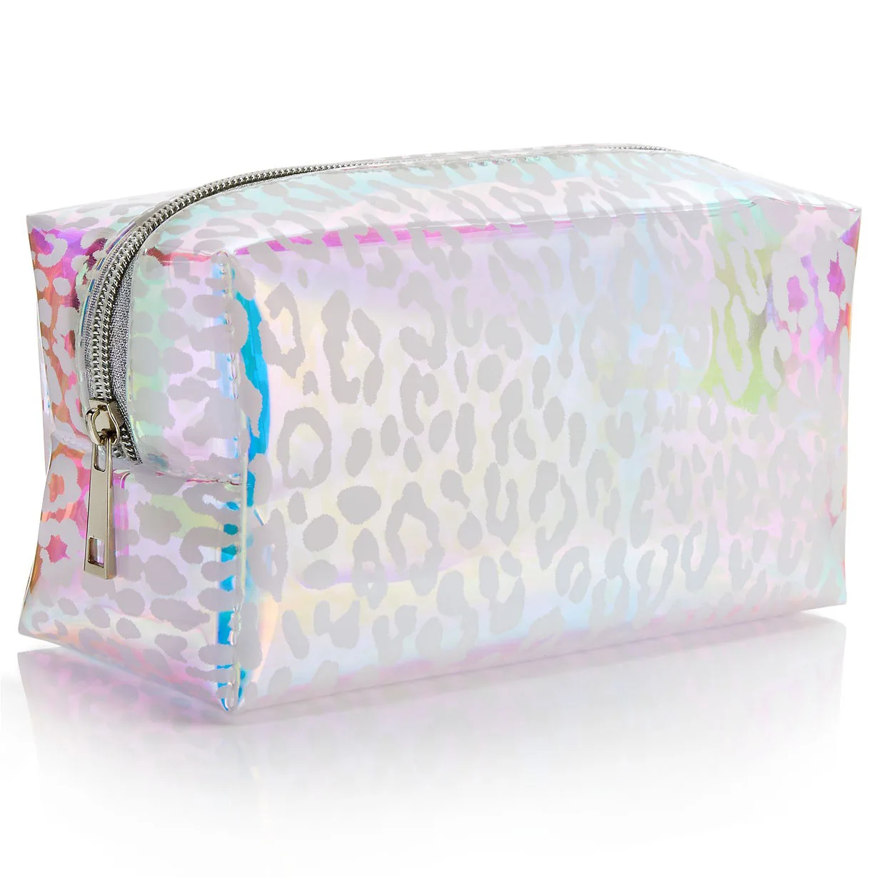 Keyson custom made 2020 newest design Leopard-Print Holographic Cosmetics Bag see through hologram PVC make up pouch
