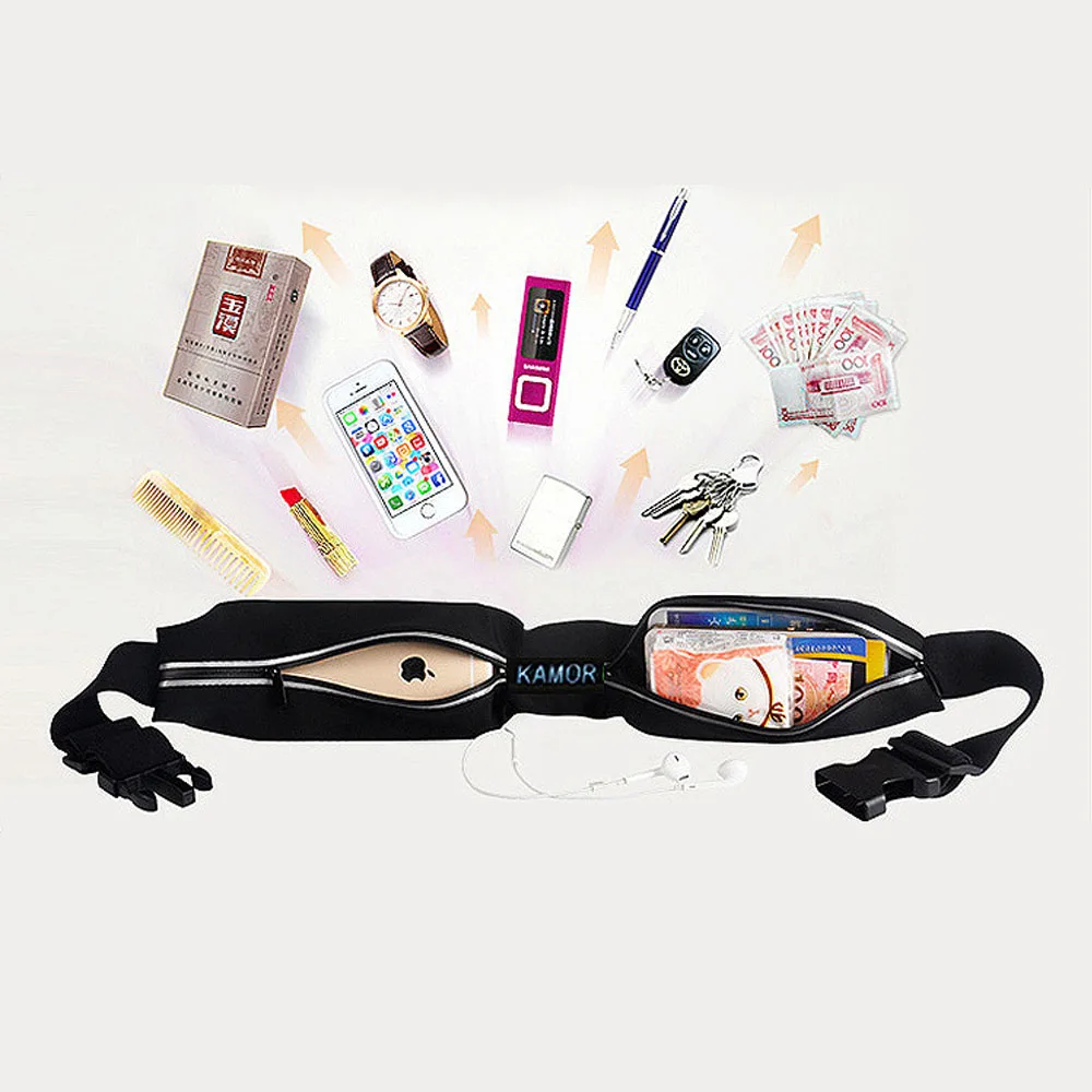 Slim Outdoor Sports Crossbody Fanny Pack Lycra Water Proof Fabric Reflective  Dual Pocket Running Belt for Treadmill