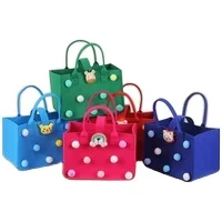 Upin Tote Bag Casual Cute Pink Yellow Cartoon Decor Felt Baby Diaper Caddy Bag