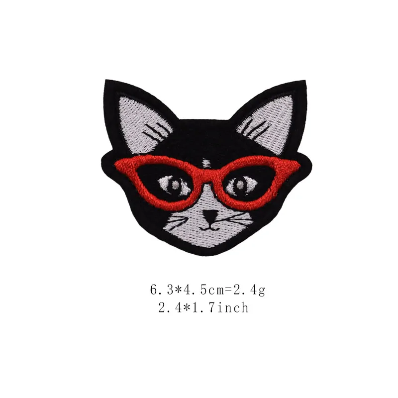 Wholesale patch custom logo Glasses cat iron on for clothing and hat evening dresses embroidery patches