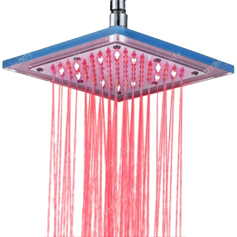 Single Red Color water glow 8 inch glass rgb color low flow shower head