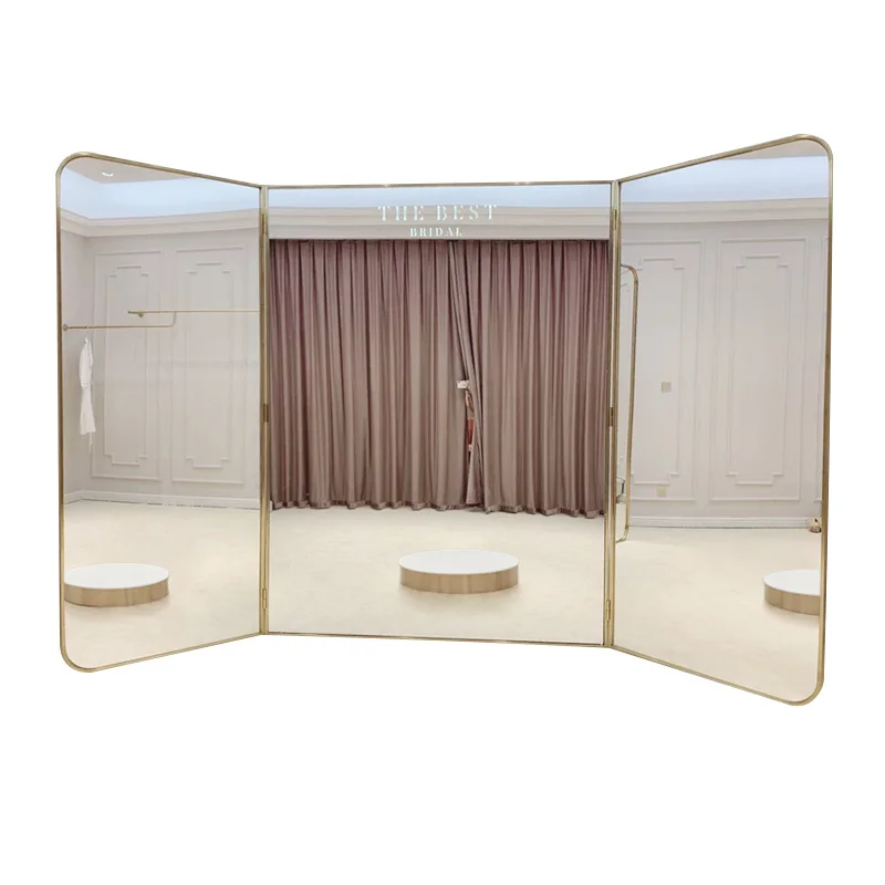 Customized wholesale bridal shop stainless steel modern folding arch mirror full-length