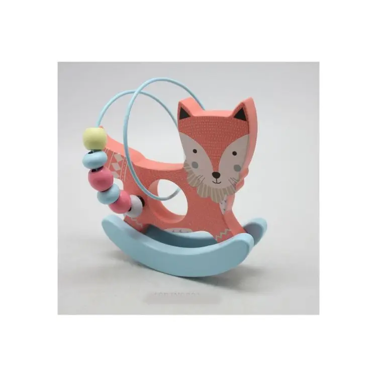 Wholesale Fox Shape Wooden Bead Maze Roller Coaster Walk Along Pull Car Toys For Toddlers