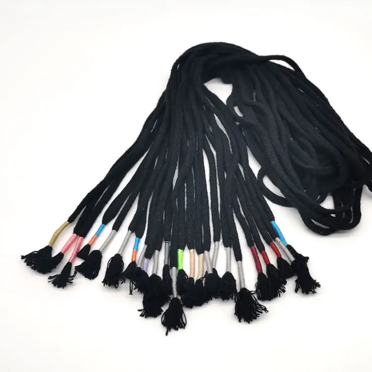 manufacturer supply black with colorful twine tassel ends draw cord for waist lace