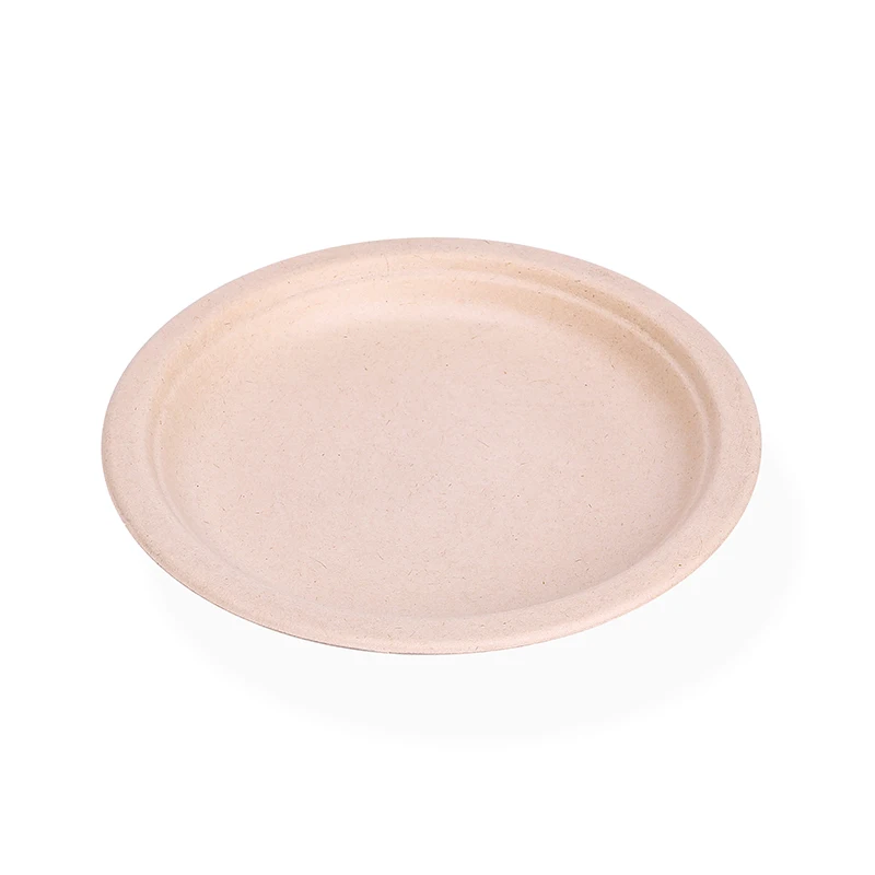 9 Inch Food Gradesugarcane 100% Biodegradable Natural Hot  Disposable Bagasse Pulp Round Plate