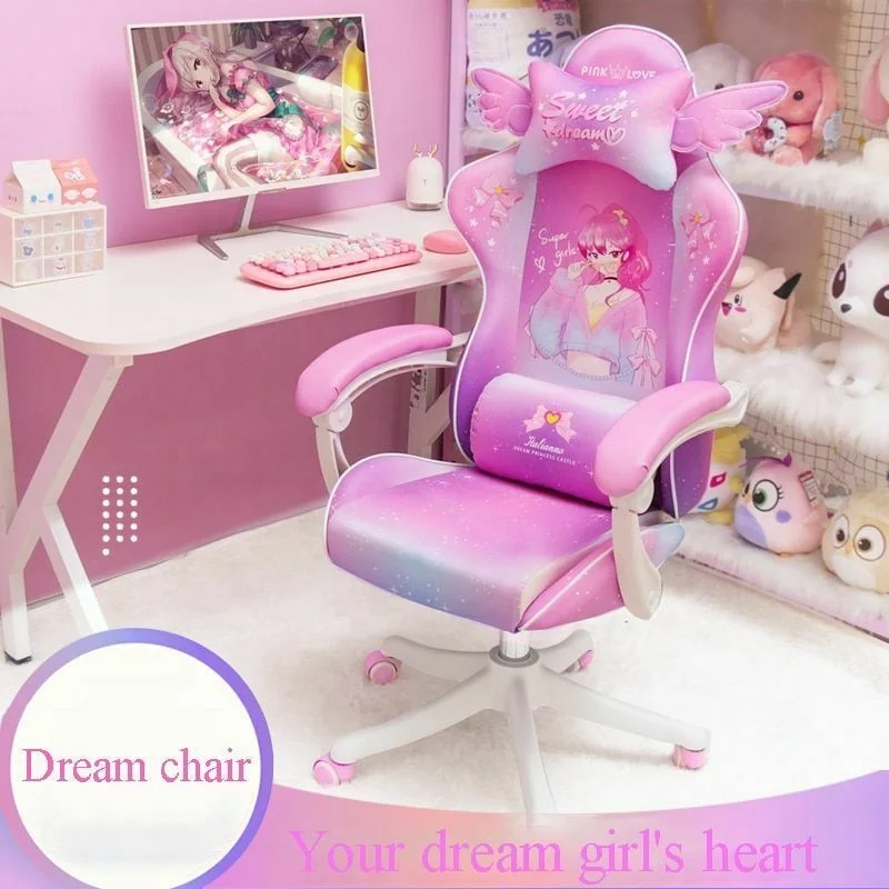 Russia popular custom color logo cute gaming chair ergonomic computer chair heavy duty white nylon base 360 degree swivel