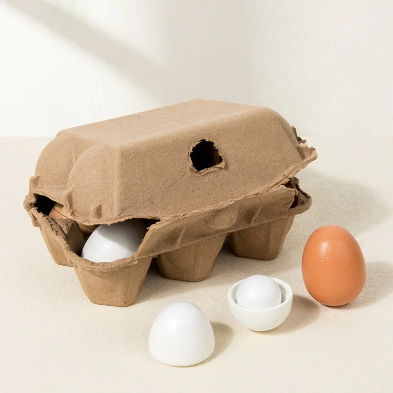 Unisex Wooden DIY Creative Play House Toys Wood Egg 6Piece Wooden Eggs Easter Eggs
