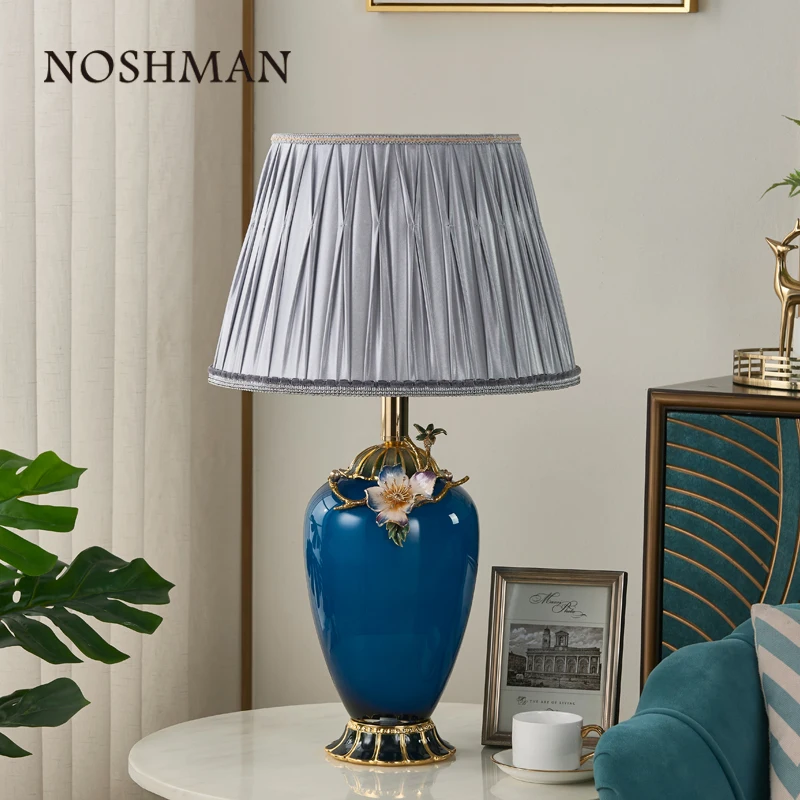 NOSHMAN Lampara de mesa Living Room Bedroom Bedside Lamp Stained Enamel Glass Vase Table Lamp