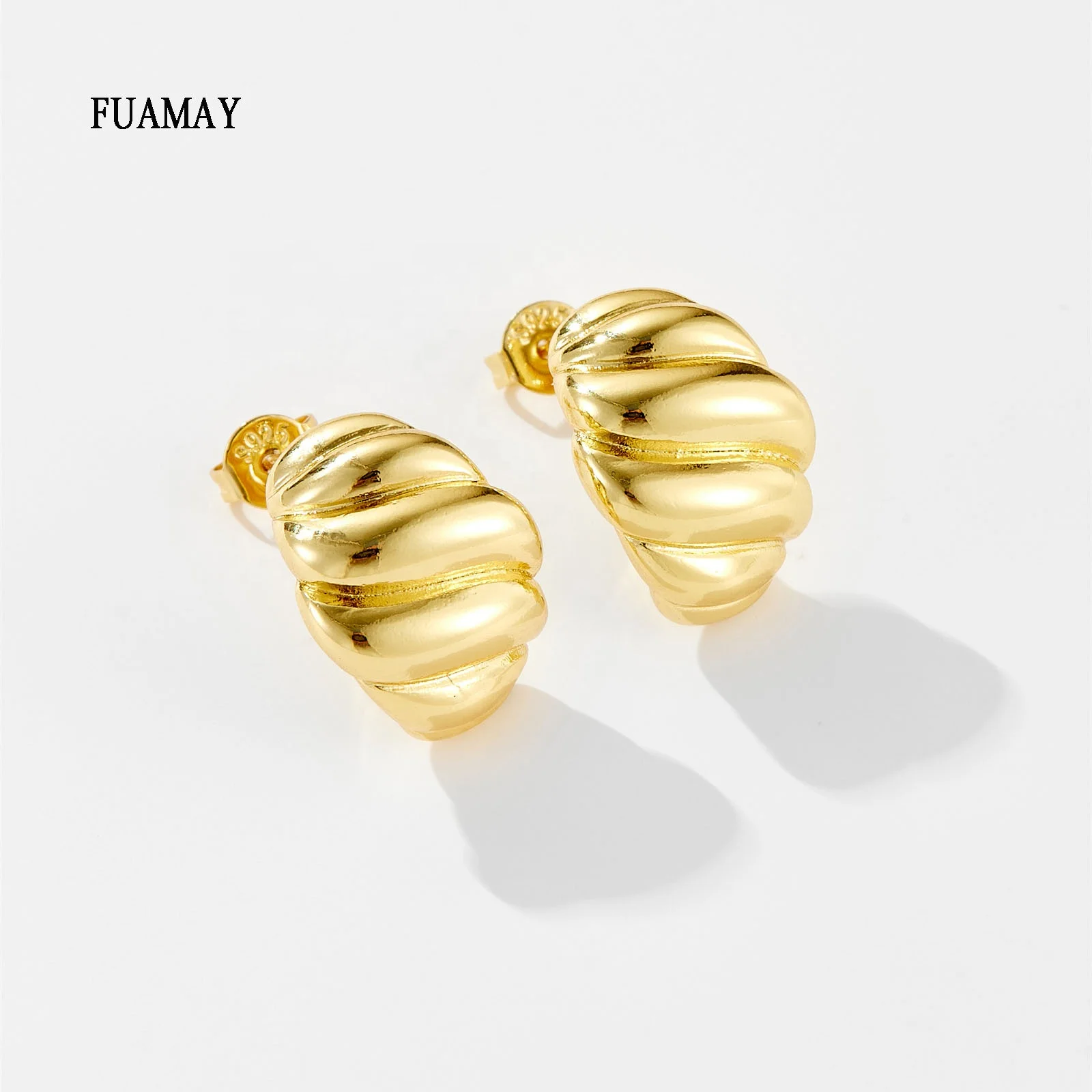FUAMAY Aretes De Oro Cheap Brass Crosissant Hoop Earrings Large Woman Puffy Earrings