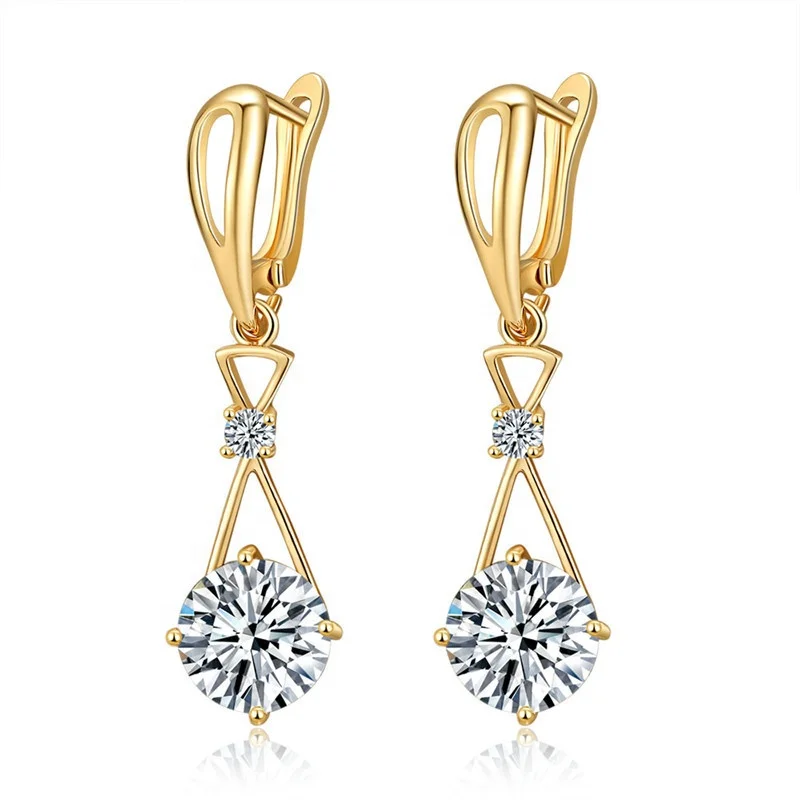 
Women Party Wedding Long Clip On Earring Round White Zircon CZ Stone Drop Dangle Earrings 