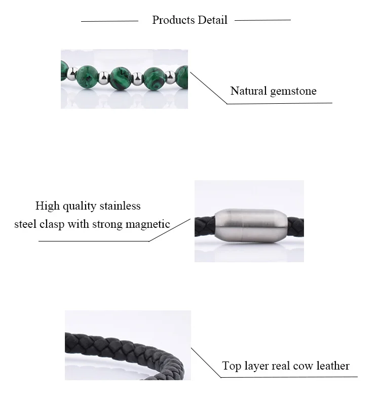 Different Natural Stone Women Red Leather Mens Bracelet With Magnetic Clasp