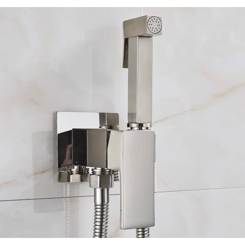 Nickle Brush Hand Held Toilet Bathroom Bidet Shower Head Spray Sprayer With Adjustable Pressure Shut-off Valve