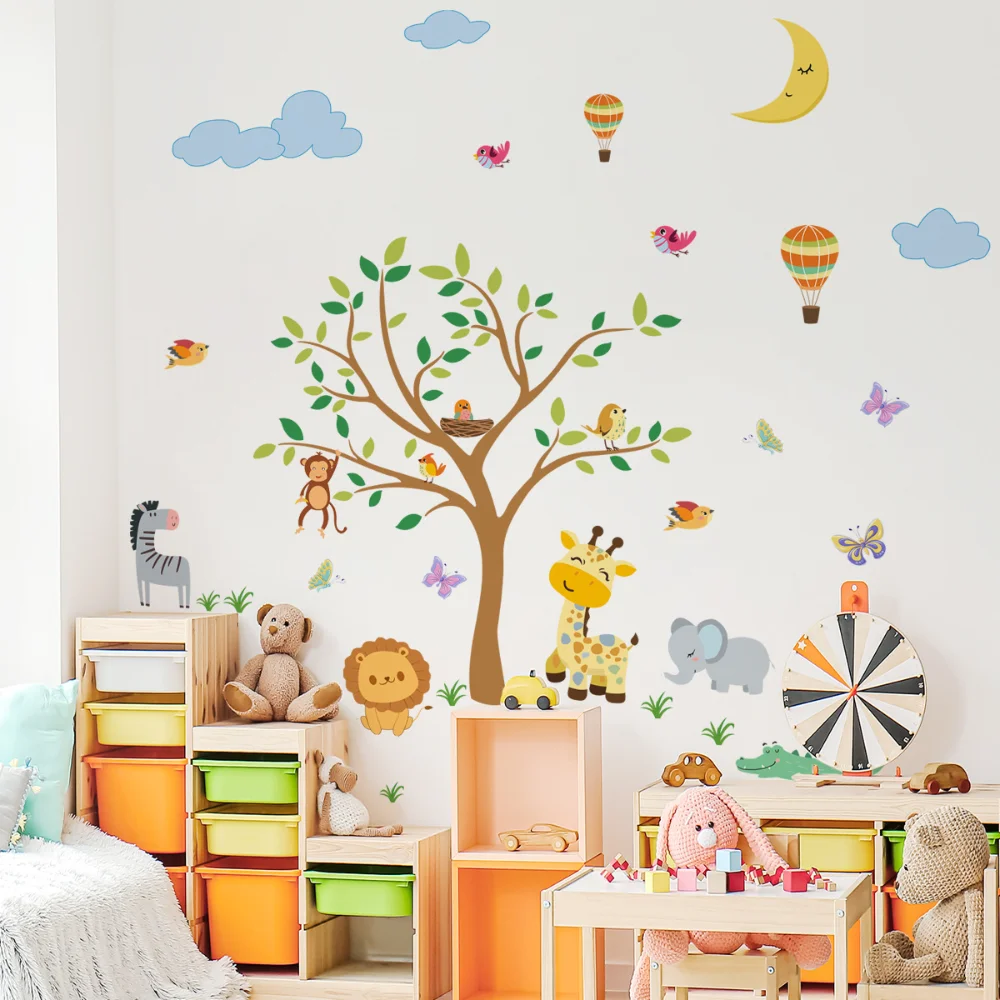 Cartoon Animals Wall Stickers Kids Room Decor Baby Bedroom Living Room Home Decorations Nursery Stickers