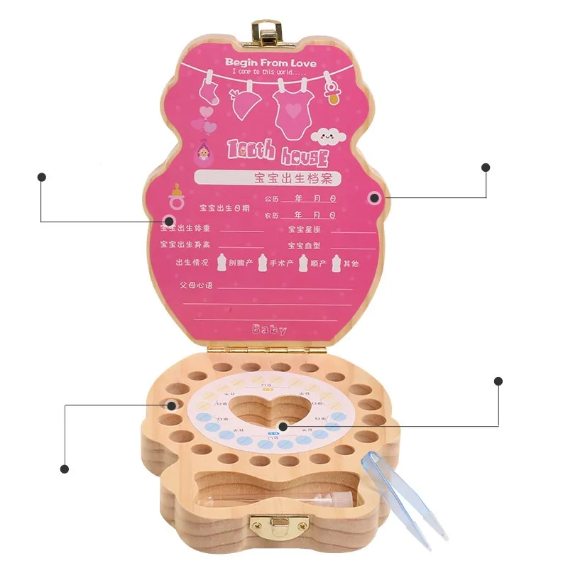 New Hot Children Boy Girl Deciduous Tooth Box Wooden Milk Teeth Box Wooden Baby Teeth Box