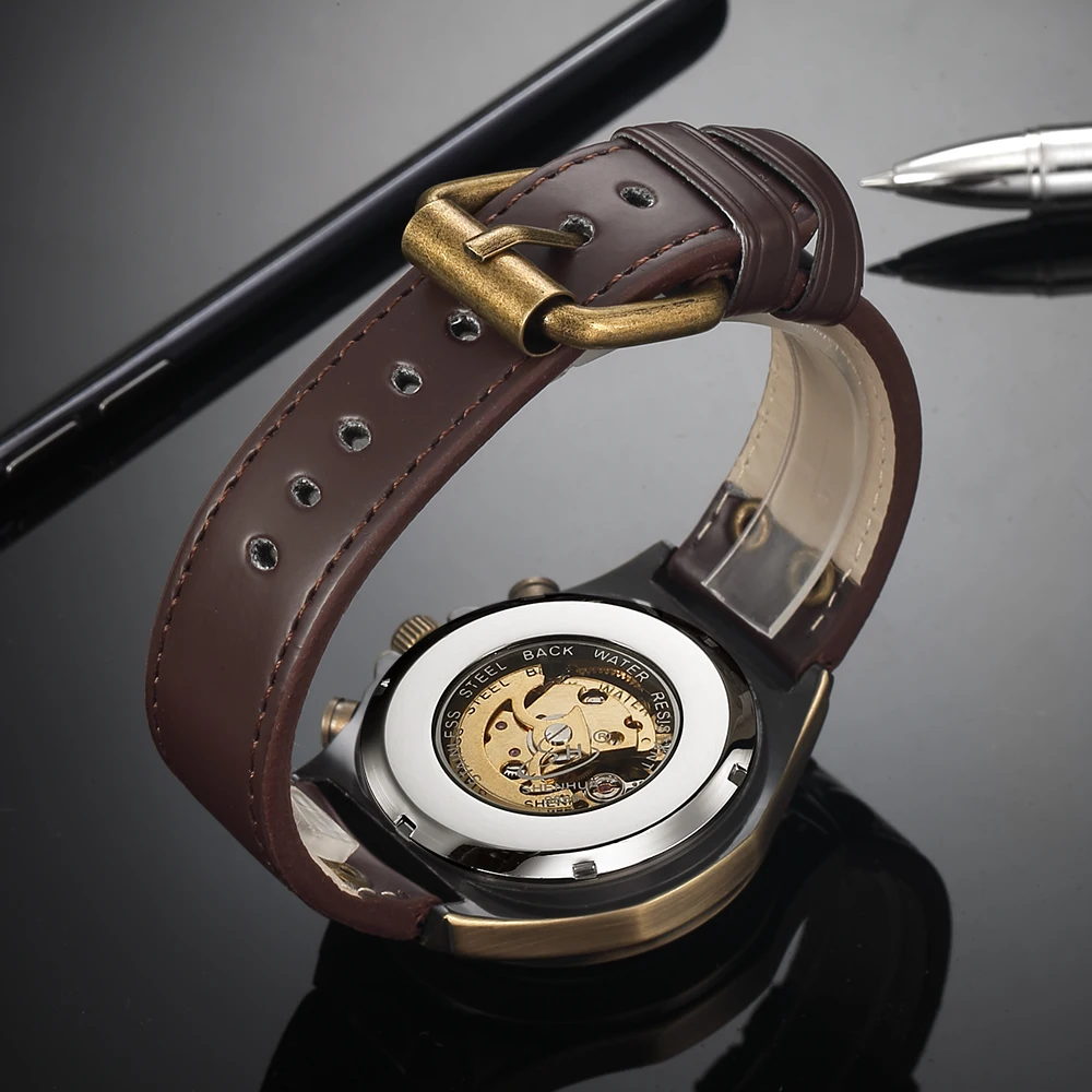 Shenhua Skeleton Watch Automatic Mechanical Transparent Self Winding Mens Watch