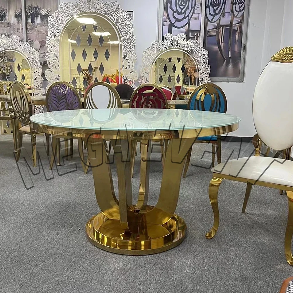 Wholesale cheap rental hotel restaurant dining catering 5ft gold round stainless steel table for wedding event