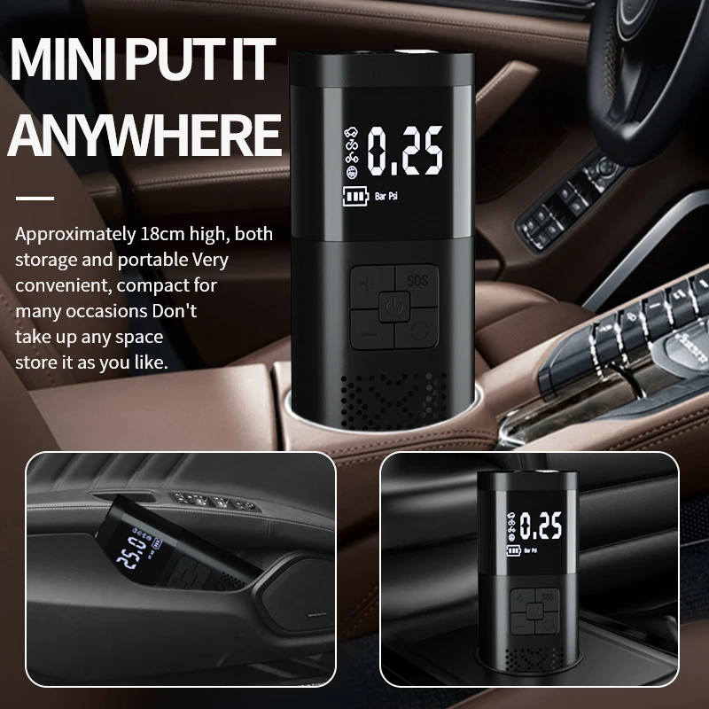 Portable Rechargeable Air Compressor Electric Tyre Air Pump With Power Bank Function