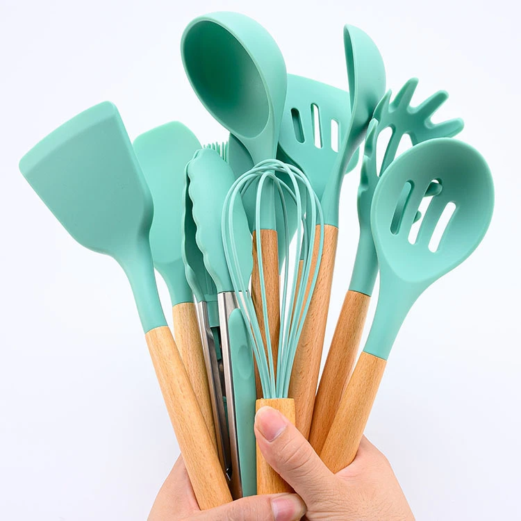 MANJIA Cheap Heat Resistant BPA Free Green Silicone Cooking Utensils Set Silicone Cooking Utensils Kitchen Utensil Set