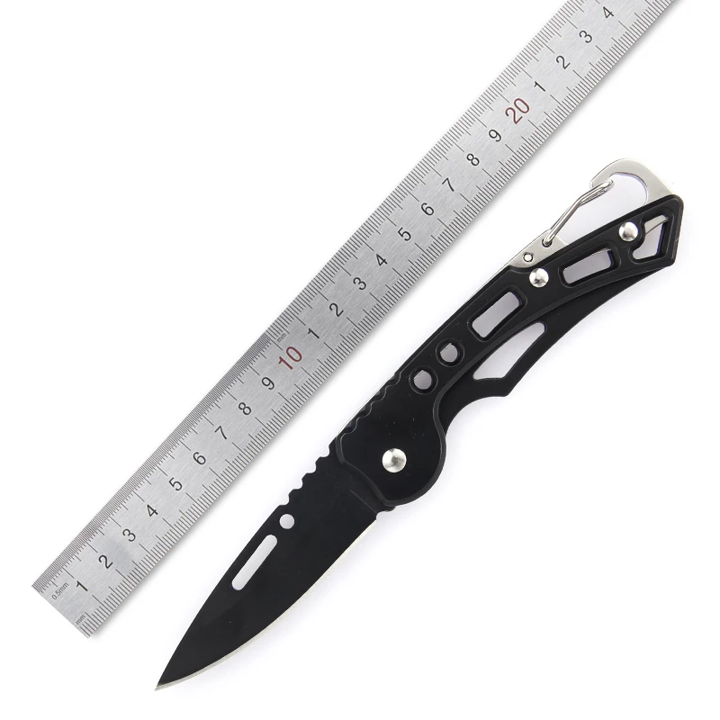 factory hot line high hardness outdoor knife camping survival folding knife black blade with keychain belt clamp