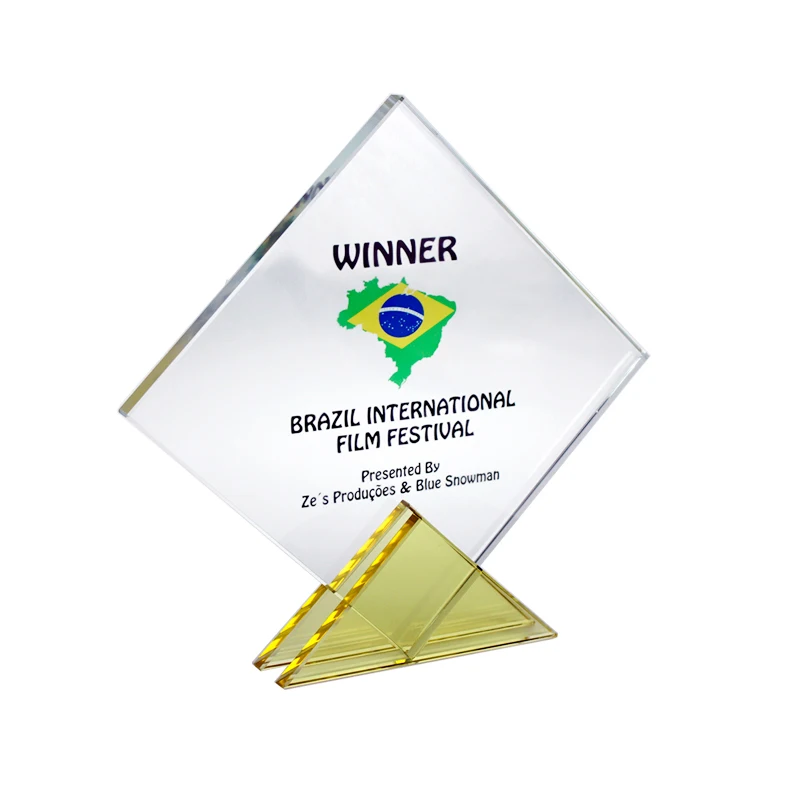 Wholesale OEM ODM Glass Diamond Shape Trophy and Medals for International Film Festival Souvenirs